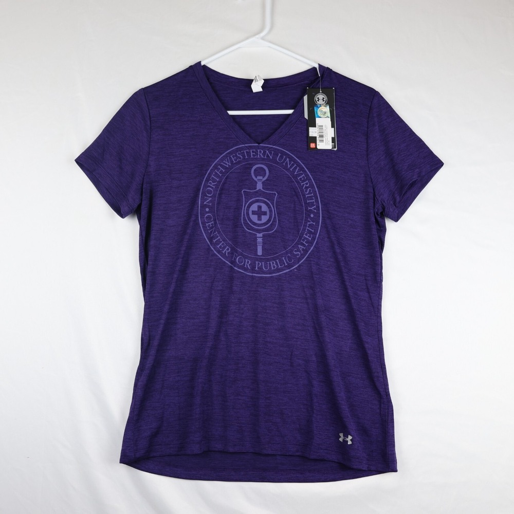 Under Armour T-Shirt‎ Medium Purple Northwestern Wildcats Public Safety V-Neck